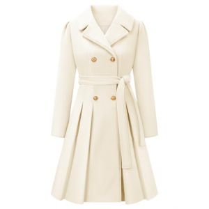 Vancavoo Manteau Femme Hiver Chic Veste Long Manteaux en Laine El&eacute;gant Coat Manches Longues &agrave; Revers A-line Chaud Trench Coat Jacket,Beige,M (XT-Direct, neuf)
