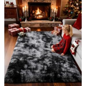 ROHATIM Tapis Salon Shaggy Descente de lit Chambre Grande Taille Tapis Moelleux Carpette pour Chambre Tapis D&eacute;coratif de Style Moderne pour Salon Chambre Canap&eacute; Natte(Gris fonc&eacute;,200 x 300 cm) (ROHAKJ, neuf)