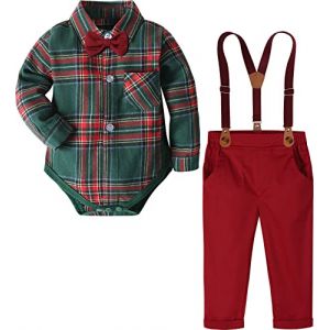 mintgreen Costume Bebe Garcon, Body Tenue No&euml;l Gentleman Ensemble Chemise &agrave; Carreaux, Vert Rouge, 6-9 Mois, 70 (A&J DESIGN, neuf)