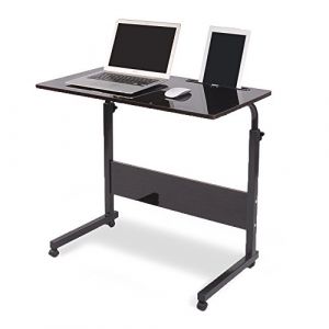 sogesfurniture Table Roulante de Lit Canapé pour Ordinateur Portable Hauteur Réglable, 80 * 40cm Petite Table d'appoint Bout de canapé Mobile avec roulettes et Rainure de Tablette, Noir 05#3-80BK-BH (SogesGame EU, neuf)