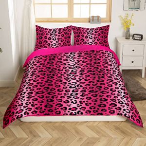 Homemissing Housse de Couette Imprim&eacute; L&eacute;opard Imprim&eacute; Gu&eacute;pard Parure de Lit 140x200cm Rose Rouge Noir Ensembles de Luxe Sexy de Housse de Couette Ultra Doux D&eacute;cor Afrique Animal Faune R&eacute;versible (Bofanshangmao, neuf)
