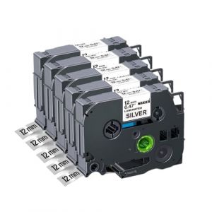 LXfOtG 5 Pack 231 Étiquettes compatibles avec Un Ruban d'étiquette de 12 mm Compatible avec Les Fabricants d'étiquettes PTH110 PT-D210 TZE231 TZE131 TZE431 TZE531 TZE334 TZE335(Black on Silver-5PK) (Shanfeng Parts Store, neuf)