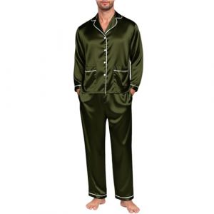 Ensemble de pyjama en satin de soie pour homme - Haut &agrave; manches longues boutonn&eacute; avec pantalon long - Ensemble de pyjama en soie l&eacute;ger, doux et confortable - Ensemble de pyjama deux pi&egrave;ces - V&ecirc;tements (zzllsse, neuf)