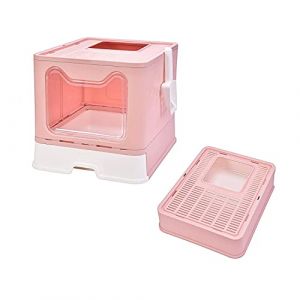 SHISHI Bac à Litière pour Chat Fermée, Grande Maison de Toilette Chat Pliable avec Couvercle, Tiroir à Litière avec Pelle, WC pour Chats, Jusqu'à 7 kg (Rose XL 51×41×38 cm) (XUASHW, neuf)