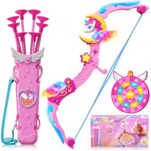 Jouet Licorne Fille 3-12 Ans, ArcFl&egrave;che Licorne avec 6 Lumineuses Magiques (Corne Ailes &Eacute;toiles Bras), Carquois de R&ecirc;ve & Cible Princesse, 8 Fl&egrave;ches Roses &agrave; Ventouse, Cadeau Fille 3 4 5 6 7 8 9 10 Ans (BUTT MIX, neuf)