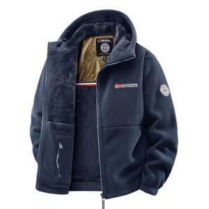 VVAULT Veste &agrave; capuche en polaire double couche, veste sherpa ultra chaude unisexe avec fermeture &eacute;clair int&eacute;grale pour homme, veste tactique sherpa avec poches, bleu marine, M (WMniubi, neuf)