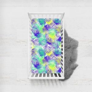 Odot Drap Housse pour Lit Bébé en Microfibre Doux Respirant, Drap Housses Enfant Imprimé Feuilles de Palmier Tropical Protège Matelas pour Berceau, Couffin et Nacelle (Violet,75x33cm) (Odot, neuf)