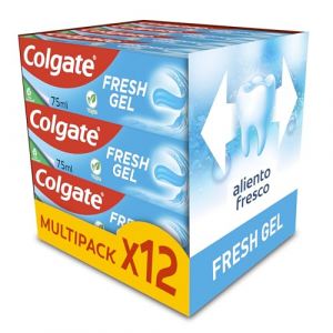 Colgate Fresh Gel Dentifrice au fluor | Dentifrice | Protection contre les caries | Émail sain et fort | Haleine fraîche | Utilisation quotidienne | Goût de menthe rafraîchissant | Lot de 12 x 75 ml (Joytaly, neuf)