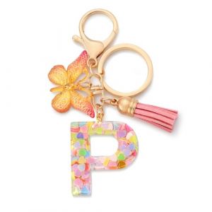 CHUQING Porte-clés avec initiales pour filles et femmes, rose, mignon papillon en forme de cœur, pour sac à dos, cartable, Kc-p (CHUQING-FR, neuf)