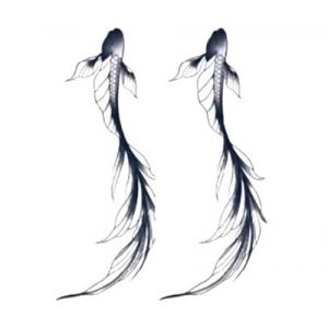 Nouveaux autocollants de tatouage temporaire for femmes longue queue poisson rouge Art imperméable à l'eau jus de plantes autocollants de tatouage for femme homme bras cuisse faux tatouage Koi poisson (FJJBMSSCED-US, neuf)
