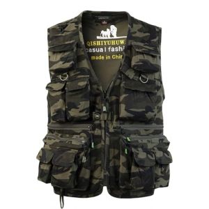 SUSHIMIAN Gilet de Pêche pour Homme Multi-Poches Gilet Reporter de Plein air Veste sans Manches de Travail Gilet de Chasse Photographie, Camo Marron, L (SUSHIMIAN, neuf)