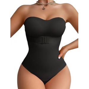 FEOYA Body Gainant Femme Ventre Plat Sans Bretelles Thong Shapewear Bodysuit Body Gainant avec Rembourrage Amovible et Bretelles Body Sculptant Femme Invisible Noir M (GAOCHENGEU, neuf)