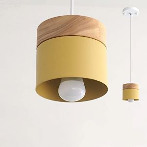 Suspension Luminaire Vintage Industrielle Lustre Abat-jour en Métal et Bois Ø120CM Plafonnier E27 Rétro Pour Salon Cuisine Chambre Corridor （Source lumineuse non incluse） (Jaune) (JIYOUMI, neuf)