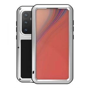 LOVE MEI pour Samsung Galaxy S24 FE Coque, Outdoor Heavy Duty Aluminium M&eacute;tal Coque Antichoc Anti-poussi&egrave;re Bumper &eacute;tui de Protection Complet du Corps avec Verre tremp&eacute; pour Galaxy S24 FE (Argent&eacute;) (YiMi store, neuf)