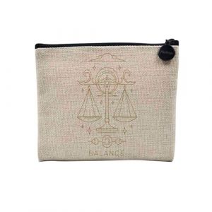 Pochette en Lin - Balance Signe Astrologie Boh&egrave;me Zodiaque Astres Constellation - Trousse Maquillage en Toile Aspect Lin - Porte Monnaie - 15 x10 cm (FabulousBOUTIK, neuf)