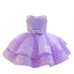 Miipat Bébé Fille Robe Bambin Princesse Tulle Sequins sans Manches Formelle Fleur Fille Robe pour La Fête Anniversaire Mariage Violet Clair 110 3-4 Ans (Miipat, neuf)