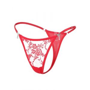comeondear Mini String Femme Sexy Chic Hot Ficelle Micro String Transparent Bikini Maillot de Bain Tanga Dentelle Culotte Grande Taille sous-vêtements Feminins Slip Taille Réglable Underwear Rouge,M (ComeonDear, neuf)