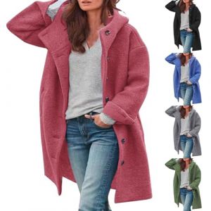 Oyuchga Trench Coat Manteau long en laine pour femme avec capuche &Eacute;l&eacute;gant Couleur unie Veste de transition Manteau d'hiver Confortable Chaud Longline Veste d'hiver matelass&eacute;e d&eacute;contract&eacute;e Veste &agrave; (heyejiaxin, neuf)
