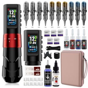 TTOOGO Stylo tatouage rotatif sans fil avec course r&eacute;glable 2,0&ndash;4,2 mm, cartouche sans fil Tatoo Machine 1600mAh, 4&ndash;12V,Rouge,2 battery kit (TTOOGO-fr, neuf)