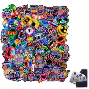 100 Pi&egrave;ces Autocollant Stickers Neon Cool, Imperm&eacute;ables Vinyle Autocollant pour Skateboard Scrapbooking Pc Ordinateur Portable Valise Telephone MacBook Bouteille Tablette Journal Guitare (YanRongGuan, neuf)