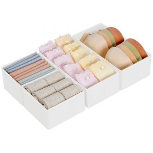 DIMJ Organisateur de Tiroirs De Rangement - S&eacute;parateurs de Tiroir Non Tiss&eacute;s, Bo&icirc;te Organisateur Dressing Rangement Gain de Place Pour Chaussettes, Cravates, 4 Pi&egrave;ces, Bianco (lv zhu EU, neuf)