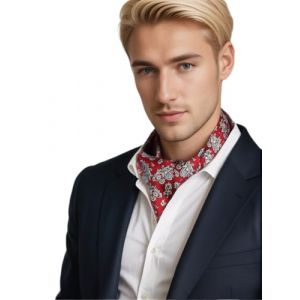 Prettystern Cravate Ascot Homme en 100% Soie &ndash; &Eacute;charpe Lavalli&egrave;re Double &Eacute;paisseur &Eacute;l&eacute;gante pour Affaires et C&eacute;r&eacute;monies Rouge Paisley 6. (PrettyLand.eu, neuf)