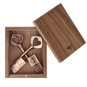 Cl&eacute; USB avec Bo&icirc;te en Bois, Pack de 2 Porte-cl&eacute;s en M&eacute;tal Porte-cl&eacute;s d'amour Cl&eacute; USB &agrave; M&eacute;moire Flash U Disk Cadeau de Mariage Unique Pen Drive Cadeau de la Saint-Valentin (32GB*2) (WINTONE, neuf)