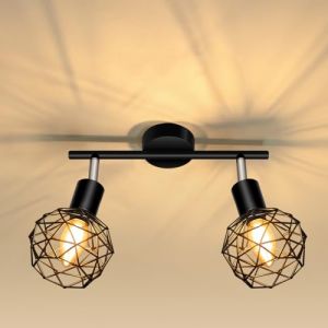 Plafonnier Spots, 2 Spots de Plafond Led Int&eacute;rieurs Base E14, Spots de Plafond 40W, Rampe Spot Applique, Pivotant LED Plafonnier pour Cuisine Chambre Salon, Noir (sans Ampoule) (LAIYIMAOYI, neuf)