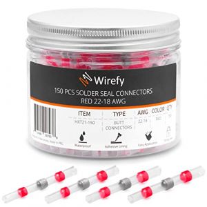 Wirefy 150 Pièces Cosses Électriques Thermorétractable à Souder - Cosses Électriques Étanches - Raccordement Bout à Bout Imperméable - Rouges 0,5-0,75 mm² (Nobletech Europe, neuf)