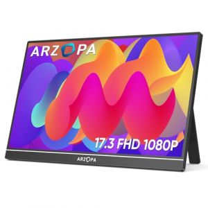 ARZOPA Grand Moniteur Portable 17,3 Pouces, 1920 × 1080 FHD HDR IPS avec Béquille pour Ordinateur Portable, Deuxième Écran Externe HDMI USB C pour PC/Mac/PS3/4/5/Xbox (A1M) (NanqingLtd, neuf)