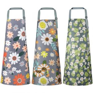 Vicloon 3 PCS Tablier de Cuisine Femme, Tablier Cuisine Réglable Lanières, Etanche Tablier avec Poches, Tablier à Fleurs, Fleuri, pour Barbecue, École, Café, Chef, Serveurs (Vicloon®-FR, neuf)