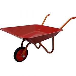 HOME It&reg; Brouette pour Enfant 10L &ndash; Tricycle de Jardin en Acier avec bac Plastique, Roue &Oslash;14 cm, poign&eacute;es avec but&eacute;e, Jouet ext&eacute;rieur Robuste pour Enfants 3-6 Ans, Rouge/Jaune (MCO Int., neuf)