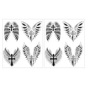 2 feuilles de tatouage temporaire ailes tatouage croix tatouage religieux faux tatouage HB501x2 (Beyond Perfection, neuf)