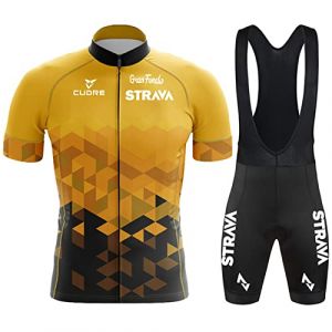 Vêtements Cyclisme Pro Homme Tenue Cycliste Manche Courte, Été Jerseys VTT et Cuissard à Bretelle avec 3D Coussin Gel, Cycling Route Respirant Séchage Rapide (19,XL) (FFFF & OLFEH, neuf)