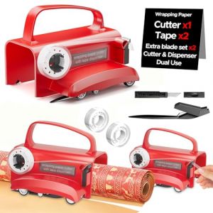 Coupe Papier Cadeau,Petit Cutter &agrave; Rouleau Glissant, 2 lames et 2 rubans adh&eacute;sifs，Massicot Rempla&ccedil;able, Id&eacute;al pour Couper le Papier Cadeau de No&euml;l, Anniversaire, F&ecirc;te (ZIPPYPICKS, neuf)