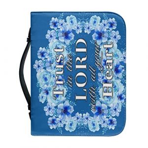 Dajingkj Housse de Bible avec fermeture &eacute;clair Grand sac de Bible personnalis&eacute; en cuir pour femme, sac &agrave; main pour livre de la Bible, sac &agrave; main d'&eacute;glise, fleurs bleues, XL (宜昌市壹淼萨旭商贸有限公司, neuf)