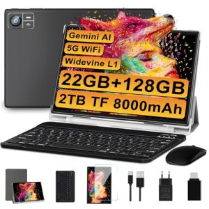 SUAAT 2026 Tablette 10,1 Pouces Android 22Go RAM + 128Go ROM 2 to TF, Widevine L1,WiFi 6, GMS, BT 5.0, 8000 mAh, 8+5MP, 1280 * 800, Face ID, GPS, Type C, Tablette PC avec Clavier, Souris&mdash;Noir (XIQIUA, neuf)