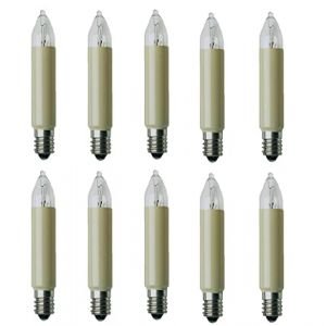 Lot de 10 petites bougies de rechange 23 V 3 W E10 pour guirlande lumineuse int&eacute;rieure et ext&eacute;rieure Blanc chaud Tige ivoire Culot E10 23 V 3 W Diam&egrave;tre 11 mm Longueur 65 (ShuoHuiTechnology, neuf)