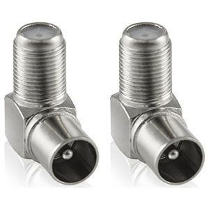 Poppstar 2x Adaptateur d'antenne Satellite et TV (Raccord pour angle d'antenne coud&eacute; de 90 degr&eacute;s) (Prise coaxiale F vers fiche d'antenne IEC) Prise coud&eacute;e pour c&acirc;ble coaxial - c&acirc;ble d'antenne, Argent (poppstar*, neuf)