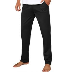 Litherday Pantalon de Pyjama Homme en Coton Bas de Pyjama Longue Couleur Unie Vêtement de Nuit avec Poches à Cordon Doux Léger Confortable,Noir,XL (GXZ-EU, neuf)