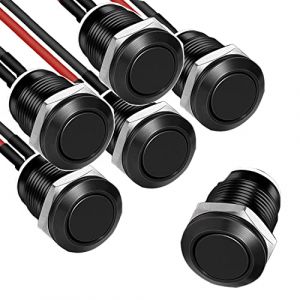 RUNCCI-YUN 5pcs 12mm 12V 2A Momentané Bouton-Poussoir Étanche en Acier Inoxydable Bouton-Poussoir on/Off,bouton poussoir rond,pour voiture, PC, lampe de table (Tête Plate) noir (RUNCCI-YUN, neuf)