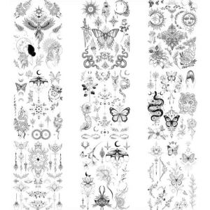 Lot de 9 faux tatouages en forme de serpent, tatouages médusa et soleil (Beyond Perfection, neuf)