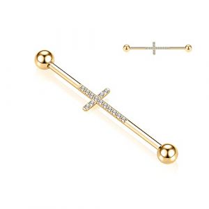 hengkaixuan Piercing industriel en acier chirurgical de 14 g - Barre d'échafaudage de 38 mm de long - Barre industrielle avec zircone pavée de cartilage - Pour homme et femme, Métal (hengkaixuan, neuf)