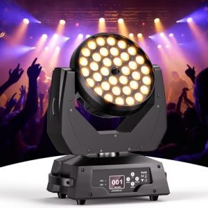 36 x 10W Lyre LED RGBW DMX Éclairage de Scène Tête Mobile Zoom Wash Beam Effet Éclairage de Scène pour Noël, Fêtes, Clubs, Concerts, Mariages, Evénements Discothèques (Yimosi Stage Light, neuf)