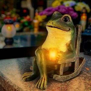 JIZZU Statue de Grenouille Decoration Jardin Exterieur, Figurine Grenouille Résine Étanche avec Lumières LED à énergie Solaire, Idee Cadeau Femme Hommes Balcon Chambre Decoration (Li Cizhen trading company, neuf)
