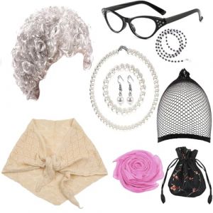 Ldabrye Perruques de grand-mère pour déguisement de vieille dame - Accessoires pour fête d'Halloween - Accessoires de scène - Déguisement de grand-mère (MSHwhr, neuf)