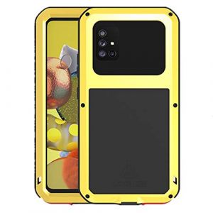 LOVE MEI pour Samsung Galaxy A51 5G Coque, Outdoor Heavy Duty Imperméable Antichoc Anti-poussière étanche Housse Hybrid Aluminium Métal+Silicone+Verre trempé Coque pour Samsung Galaxy A51 5G (Jaune) (iCover Case Store, neuf)
