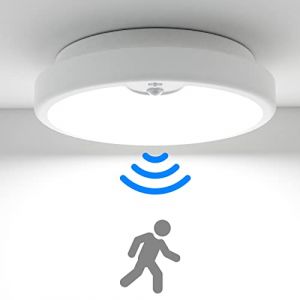 Plafonnier LED Detecteur de Mouvement a Pile,Luminaire Plafonnier Sans Fil ø18cm 300LM Lustre Chambre 6000K Blanc Froid Éclairage de Plafond Plafonnier Salle de Bain LED pour Garage WC Cuisine Balcon (Peasur-EU, neuf)