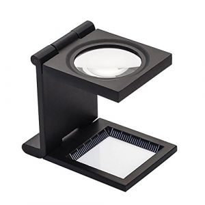 10X 28mm Loupe de Table Compte-Fils en Alliage de Zinc et Verre Pliable avec 2led Loupe de Lecture Grande Lentille pour Travail Bureau Maison réparation Hobby Artisanat journaux(Noir) (Noir 1) (ITODAUK, neuf)