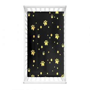 Odot Drap Housse pour Lit de Bébé, Motif Imprimé Patte de Chien Draps Housses Enfants Protège Matelas Extensible pour Fille et Garçon, Berceau, Lit Parapluie (Or,95x65x10cm) (Odot, neuf)